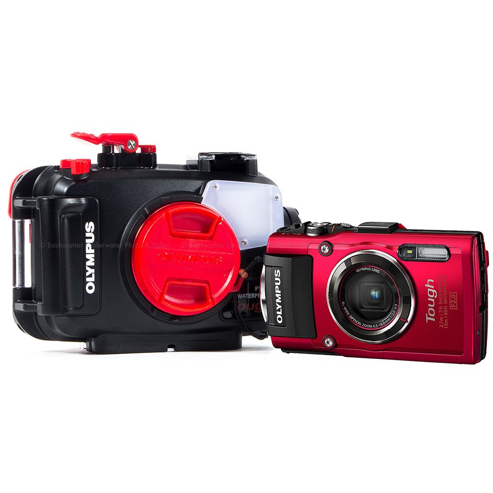 Olympus Tough TG-4 Waterproof Compact Red Camera & Olympus PT-056 Underwater Housing