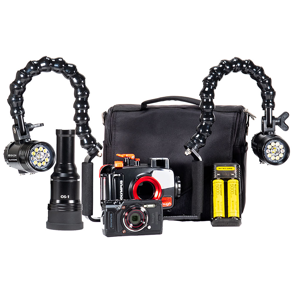 Olympus TG-6, PT-059 Housing & Dual MW-4300 Underwater Video Light & Snoot Package