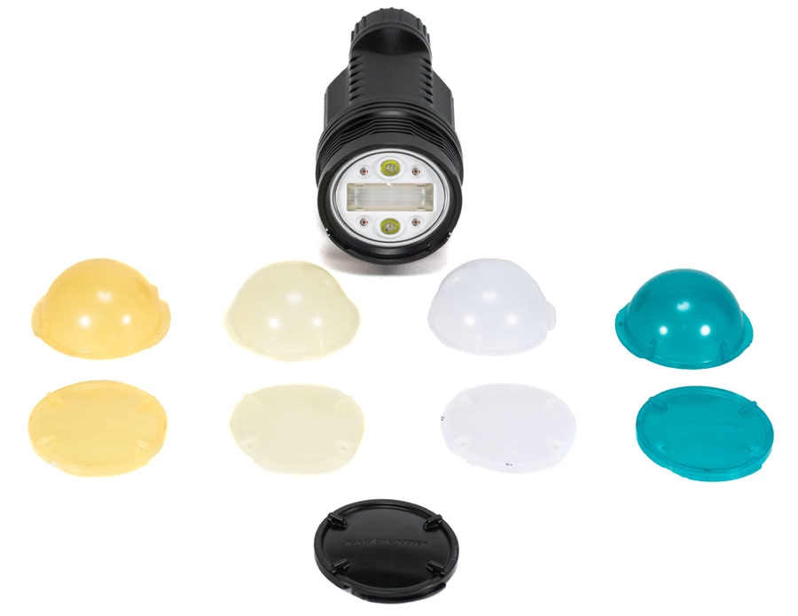 ©Backscatter - Backscatter Atom Flash Underwater Strobe Review - Atom Flash displayed with all available diffusers
