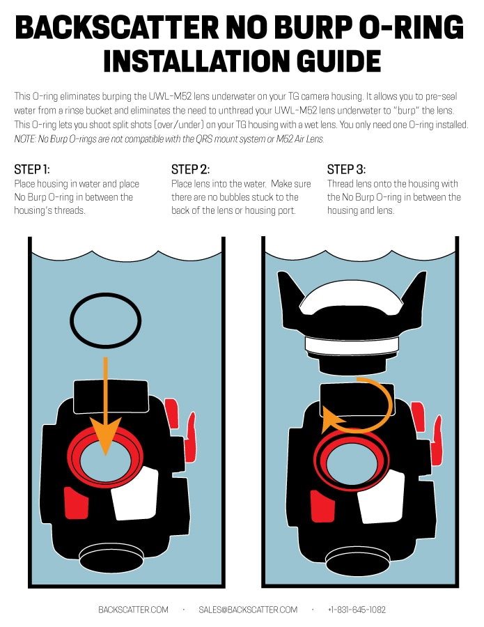 Backscatter No Burp O-ring For TG Housings & M52 Wide Angle Lens Installation Guide Manual