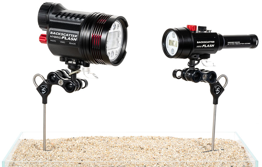 Backscatter Hybrid Flash Underwater Strobe & Video Light Review - Hybrid Flash and MF-2 next to each other on a muck stick