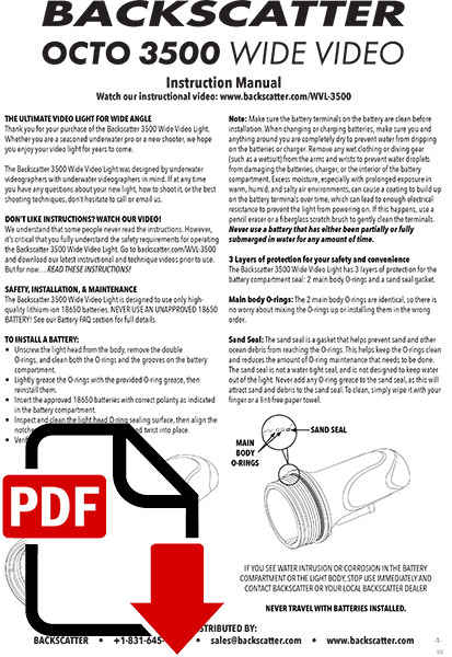 Backscatter Octo 3500 Video Light Manual PDF