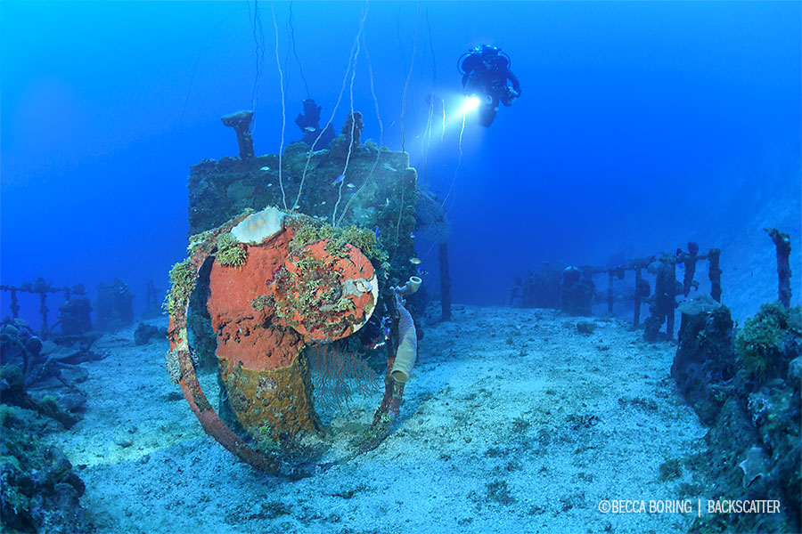 ©Becca Boring - Truk Lagoon - Diver on Wreck